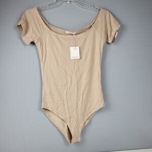 Mangopop Bodysuit Beige Tank Scoop Round Neck Shaping Basic